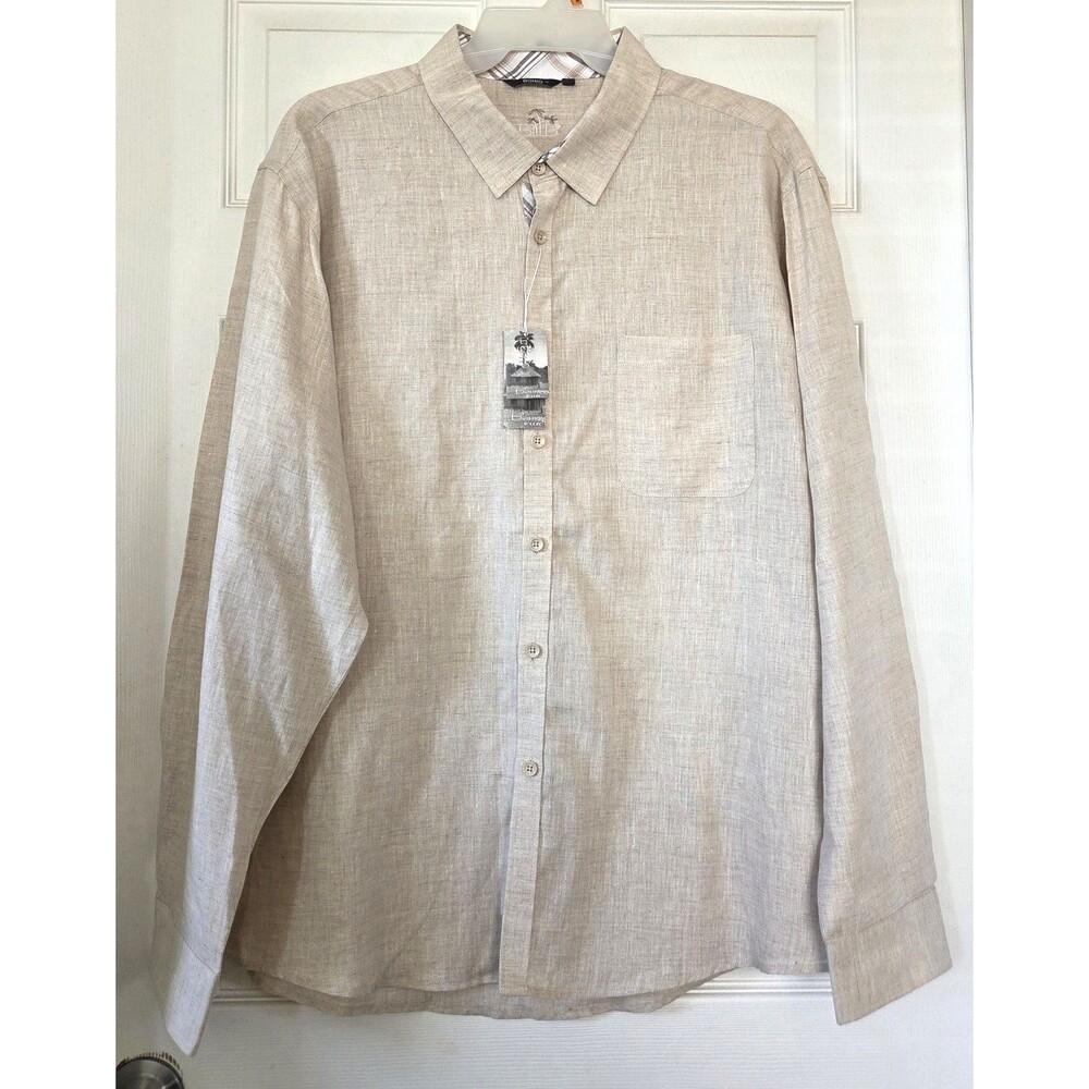 BOHIO Men's Beige 100% Linen Shirt Long Sleeves Button Front Casual Size 1X NWT